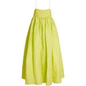 Cecilie Bahnsen Linen-Blend Beth Midi Dress | Size XS (UK Size 6) | Lime Yellow